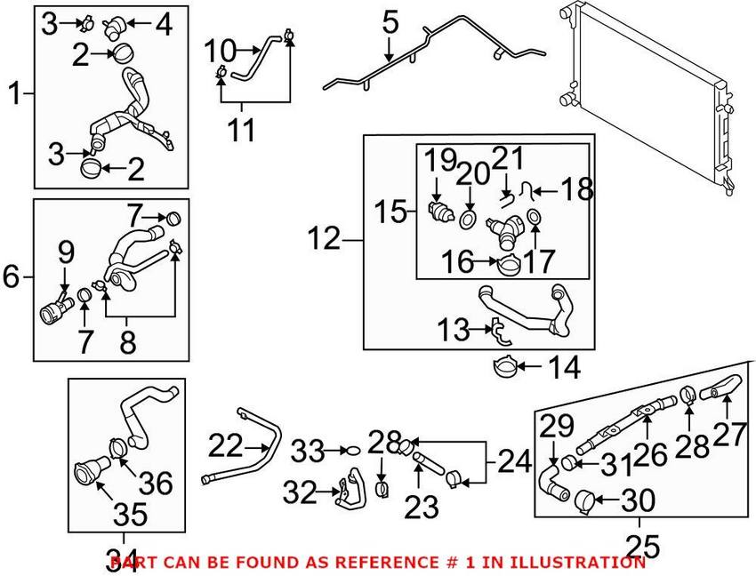 VW Engine Coolant Hose - Upper 1K0122101FD